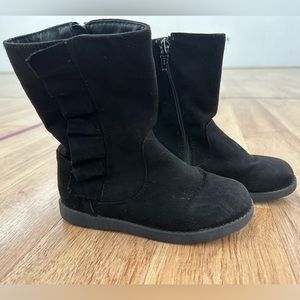 Cat & Jack Girls Suede, Black Ruffle Boots, Size 10